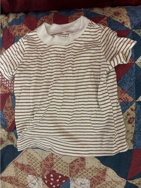 Kids Short Sleeve Stripe Tee in Cream & Brown